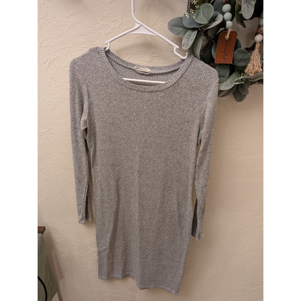 Hello Miz Womens Gray Ribbed Long Sleeve Knit‎ Bodycon Mini Dress Medium